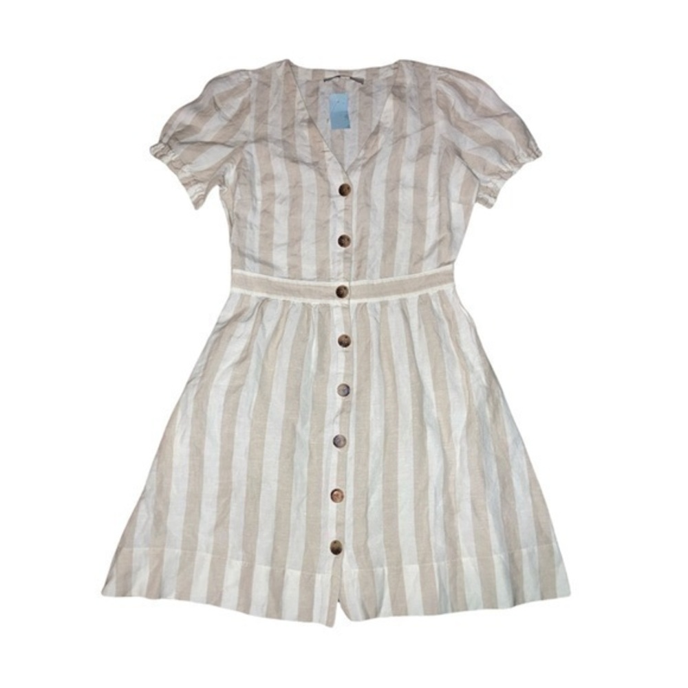 Ann Taylor Loft cream white striped linen blend dress nwt